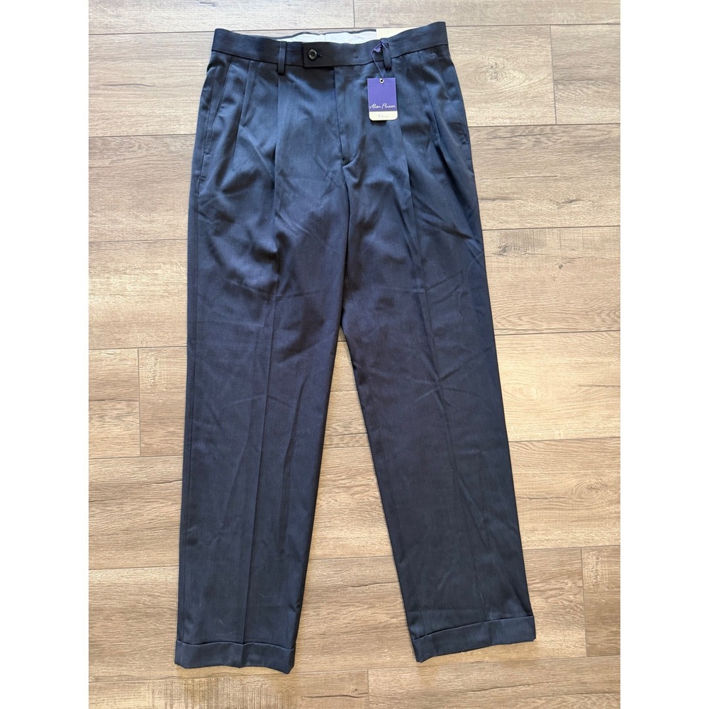 Alan Flusser Classic 33x32 Navy Blue 2 Pleat Cuffed Dress Pants Wool Blend NEW